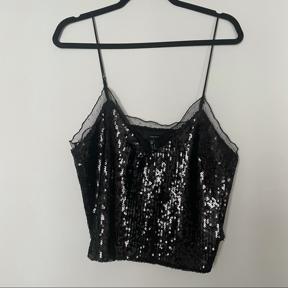 NWT Forever 21 Sequin Tank with Lace Trim
